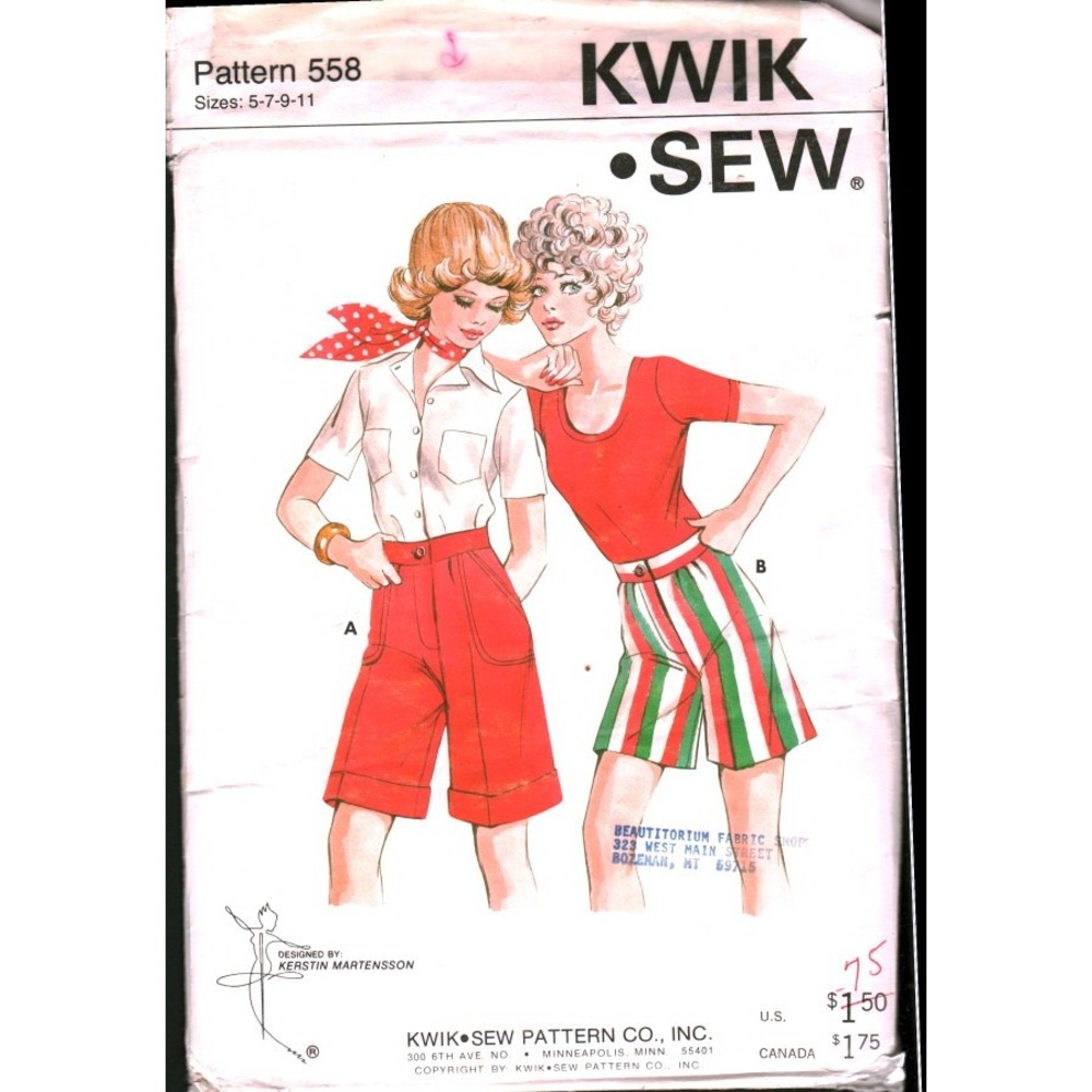 Vintage Kwik Sew 558 Women Shorts Bermuda Pattern Sizes 5-11 Kerstin‎ Martensson
